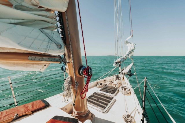 The bow of a schooner sailing near Key West