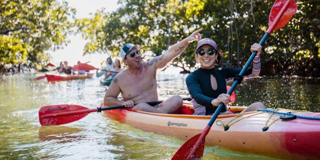 A couple on a kayak tour in the Backcountry in Key West with Danger Charters