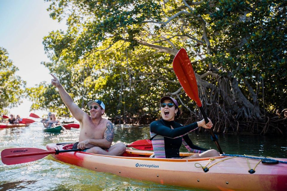 A couple on a kayak tour in the Backcountry in Key West with Danger Charters