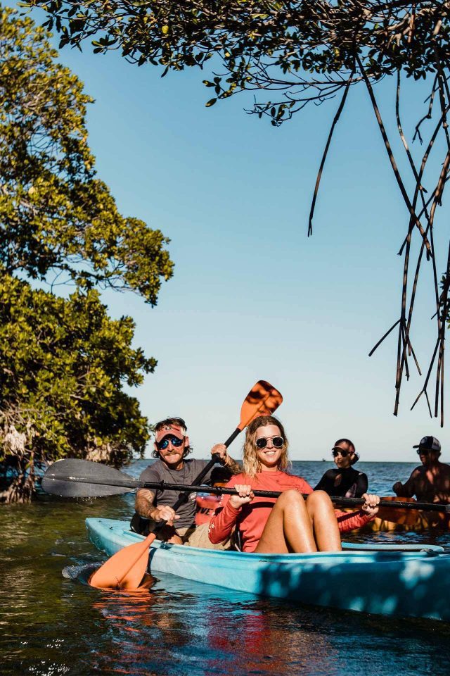 Guests kayaking in the Backcountry of Key West with Danger Charters