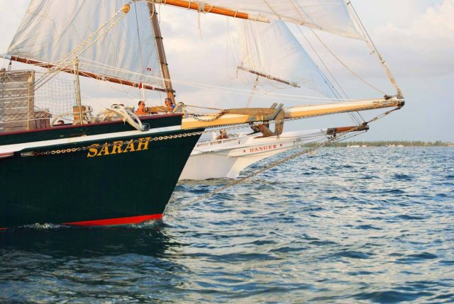 Two schooners side by side in the waters of Key West