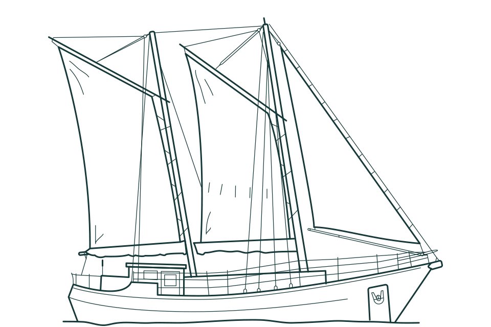 Schematic of Pearl one of the schooners in Danger Charters' Key West fleet