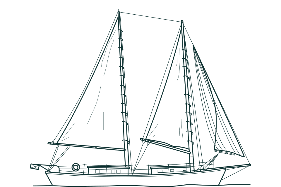 Schematic of Sarah one of the schooners in Danger Charters' Key West fleet