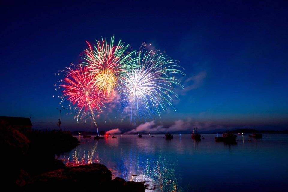 4th of July fireworks at night over the water near Key West
